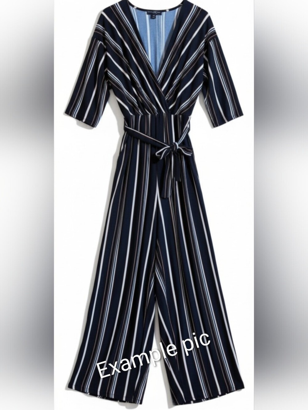 3/4 sleeve romper, jumpsuit size lg, black with stripes, EUC